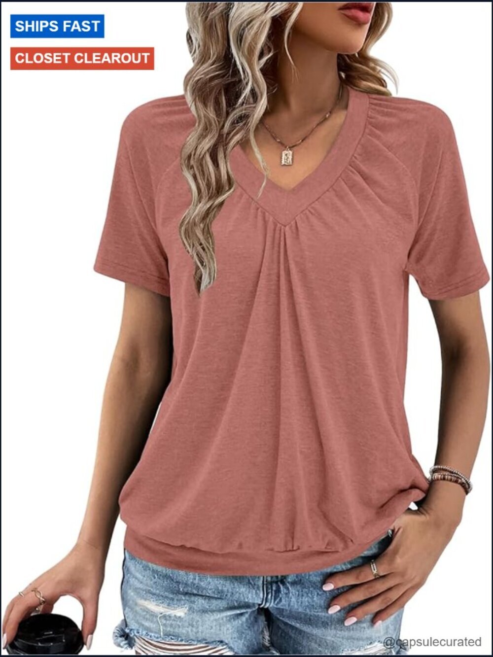 Loose Fit V Neck Short Sleeve T Shirt Top Blouse